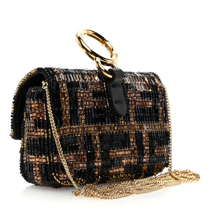 Fendi Crystal Vitello King FF Beaded Nano Baguette Charm Moro Black 3 of 10