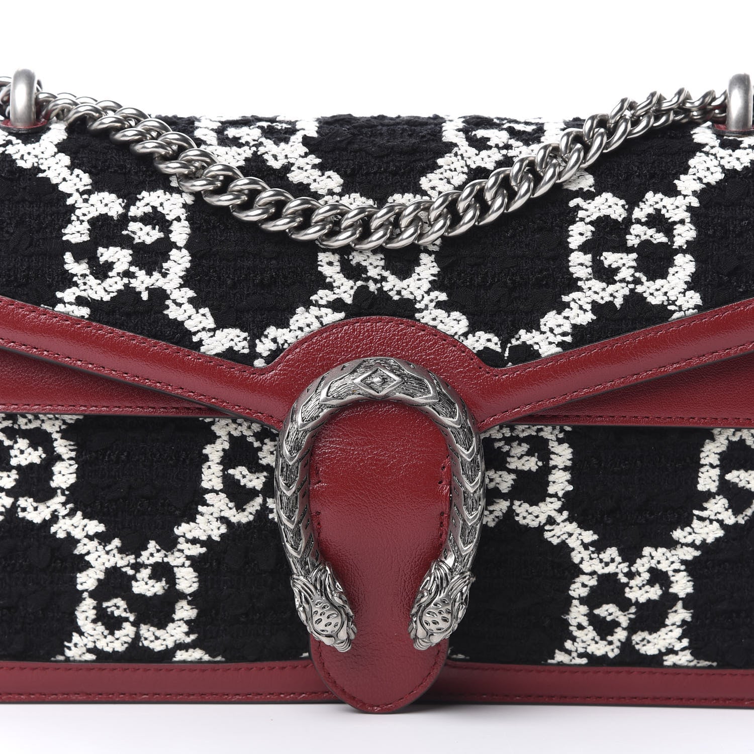 Gucci Tweed GG Monogram Small Dionysus Shoulder Bag Black White Romantic Cherry 12 of 12