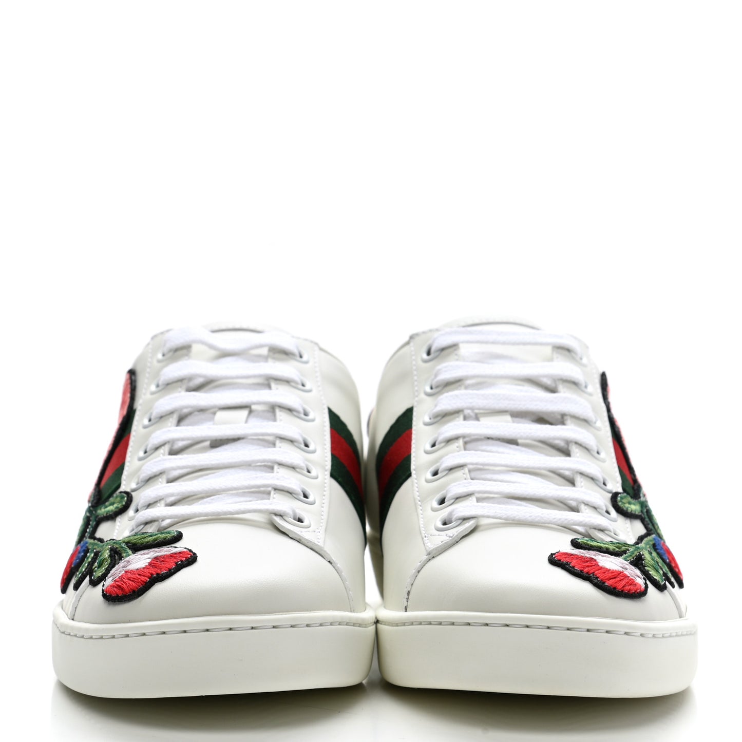 Calfskin Web Floral Embroidered Womens Ace Sneakers 38 White