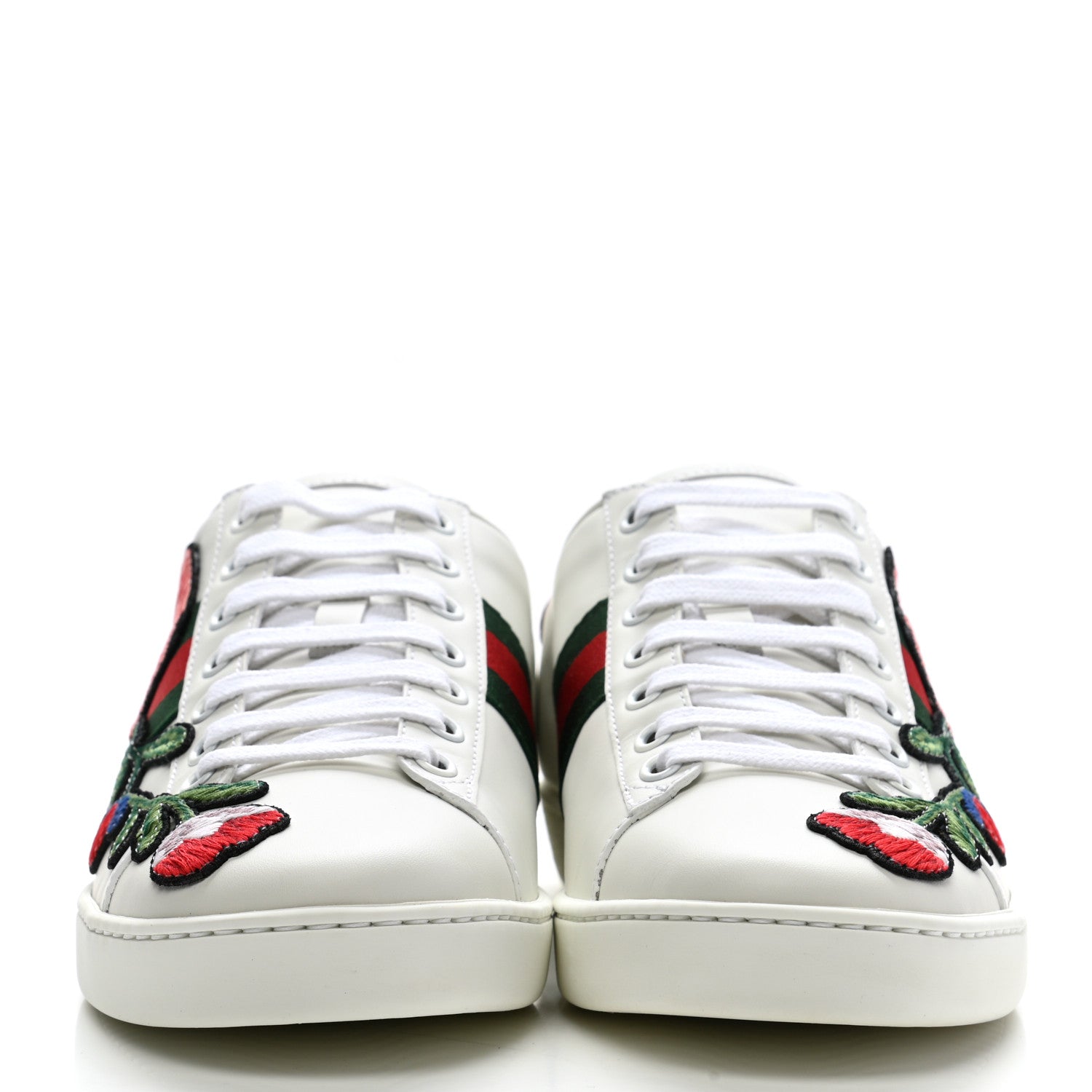 Gucci Calfskin Web Floral Embroidered Womens Ace Sneakers 38 White 2 of 10