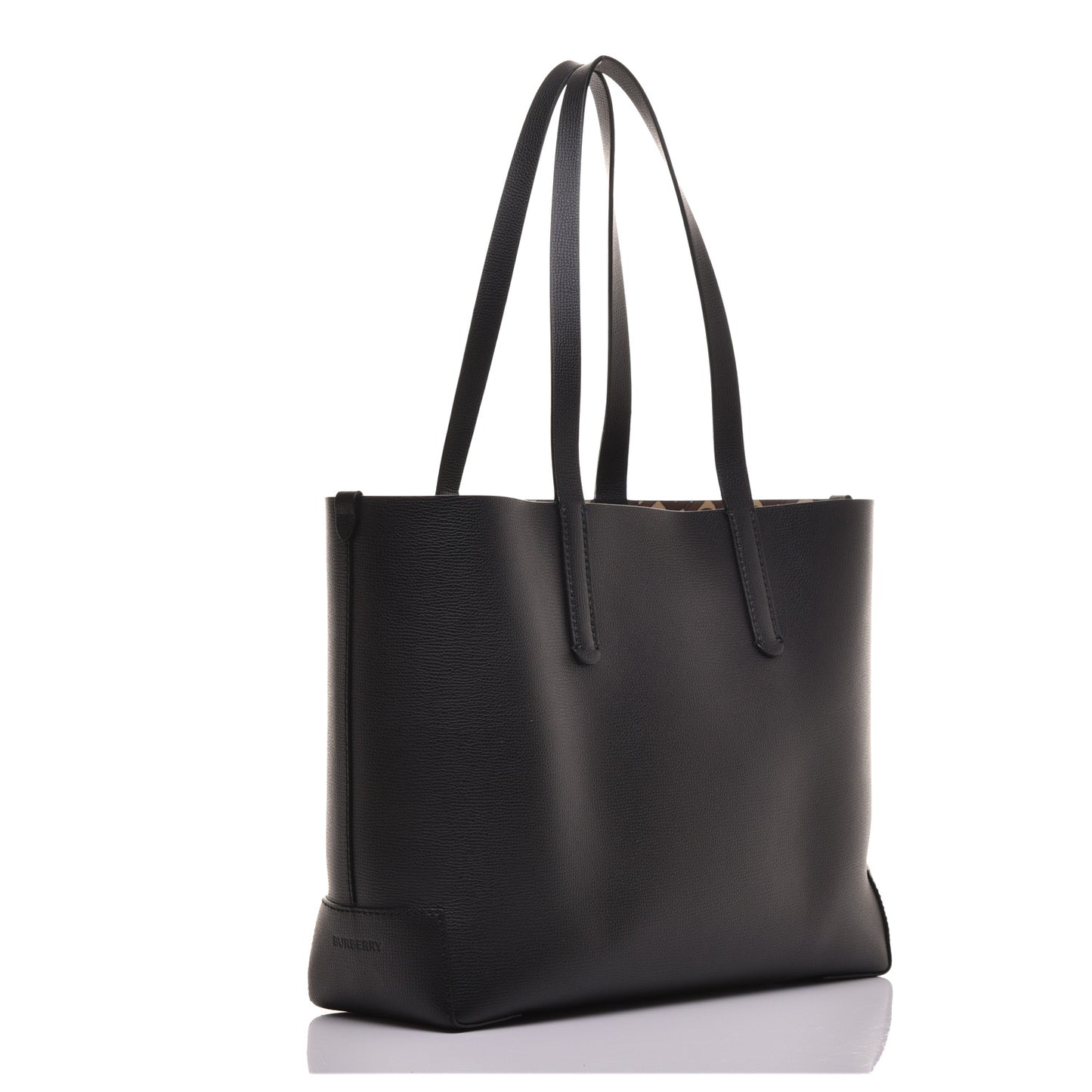 Calfskin TB Motif Embossed Medium Tote Black