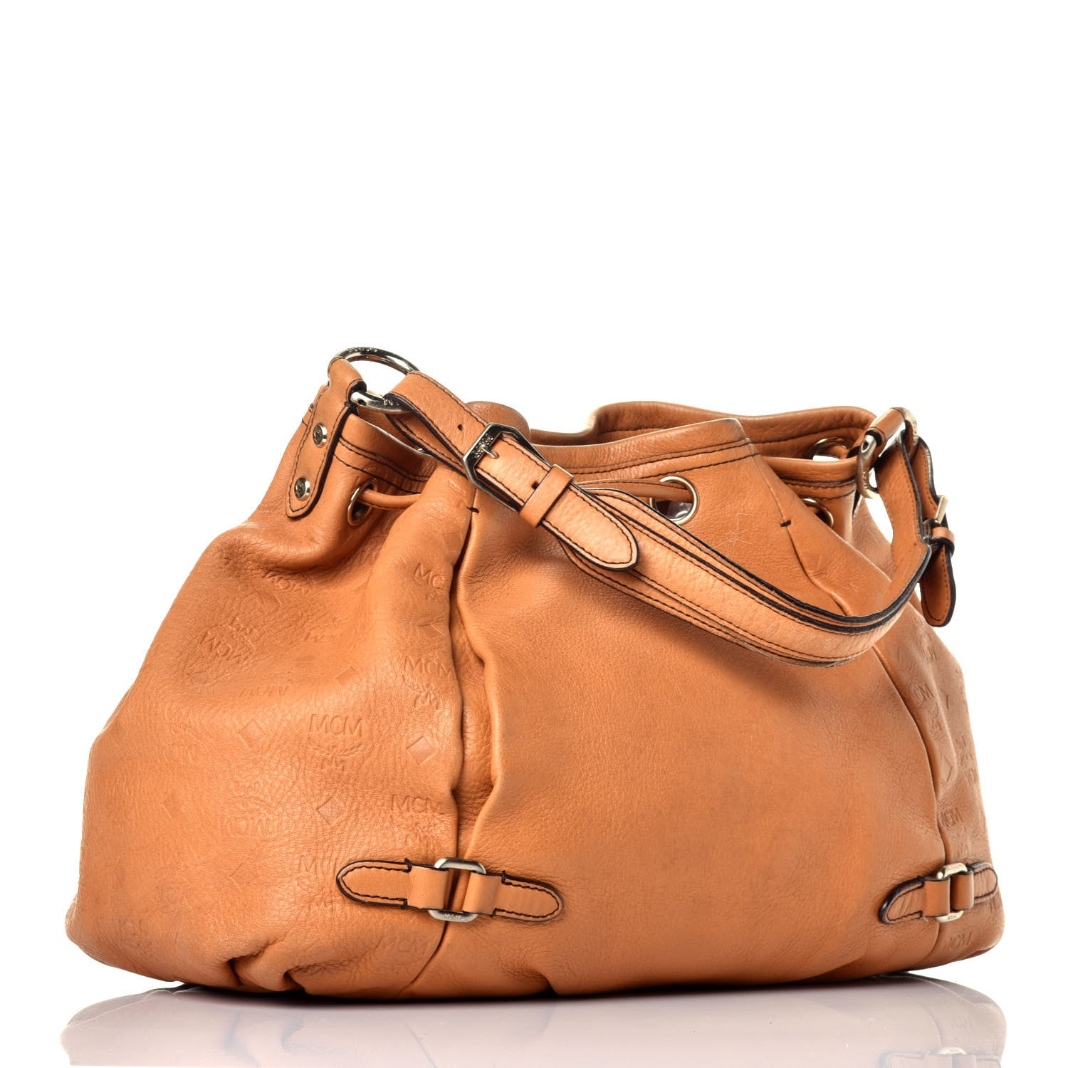 MCM Calfskin Ottomar Drawstring Shoulder Bag Sandstone 3 of 8