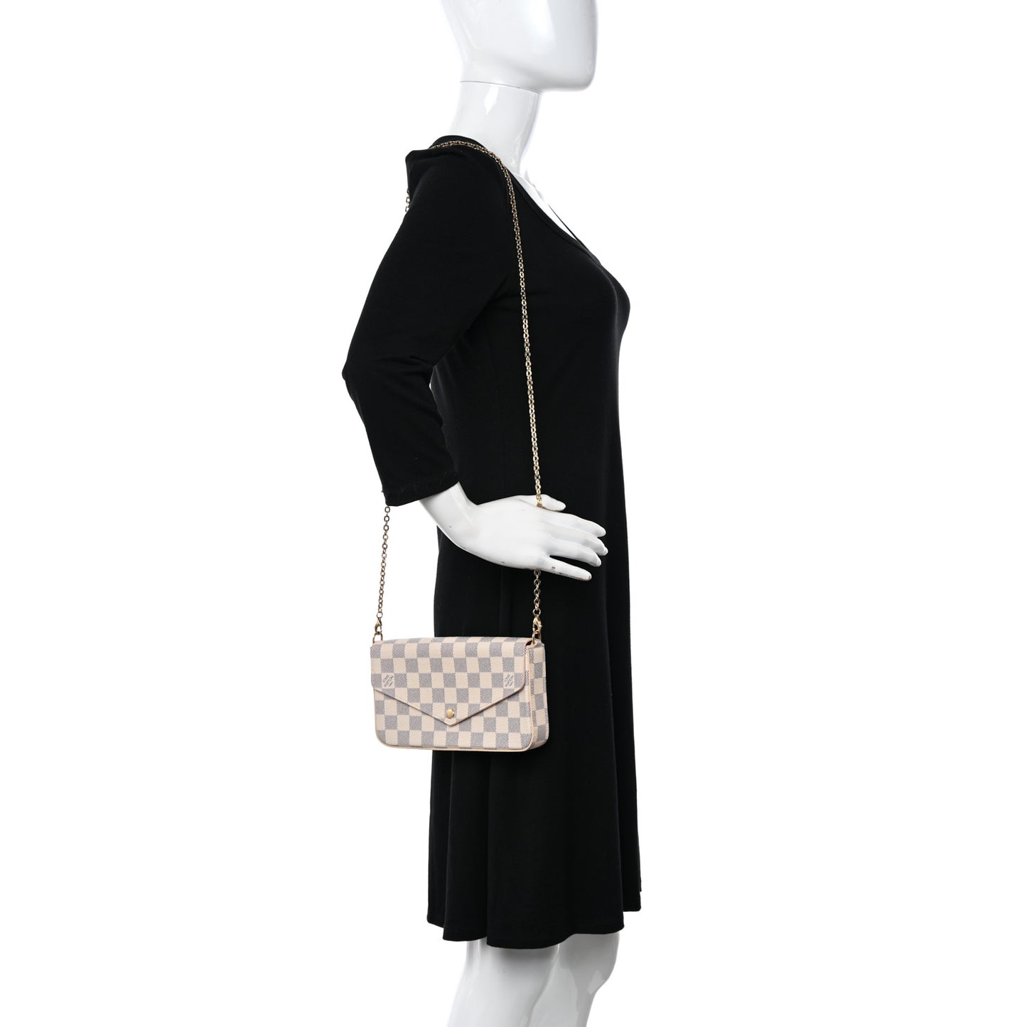 Damier Azur Pochette Felicie Chain Wallet Rose Ballerine