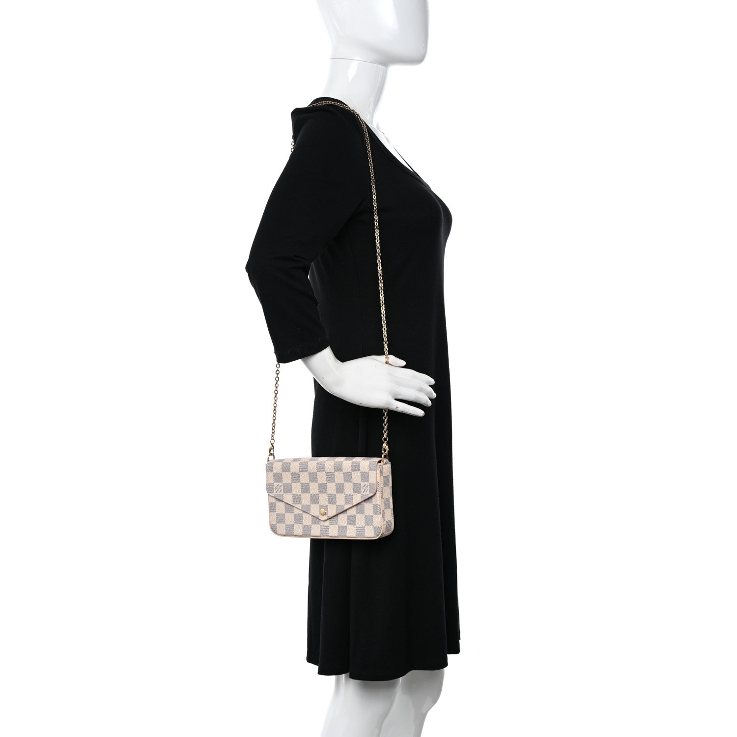 Louis Vuitton Damier Azur Pochette Felicie Chain Wallet Rose Ballerine 2 of 11