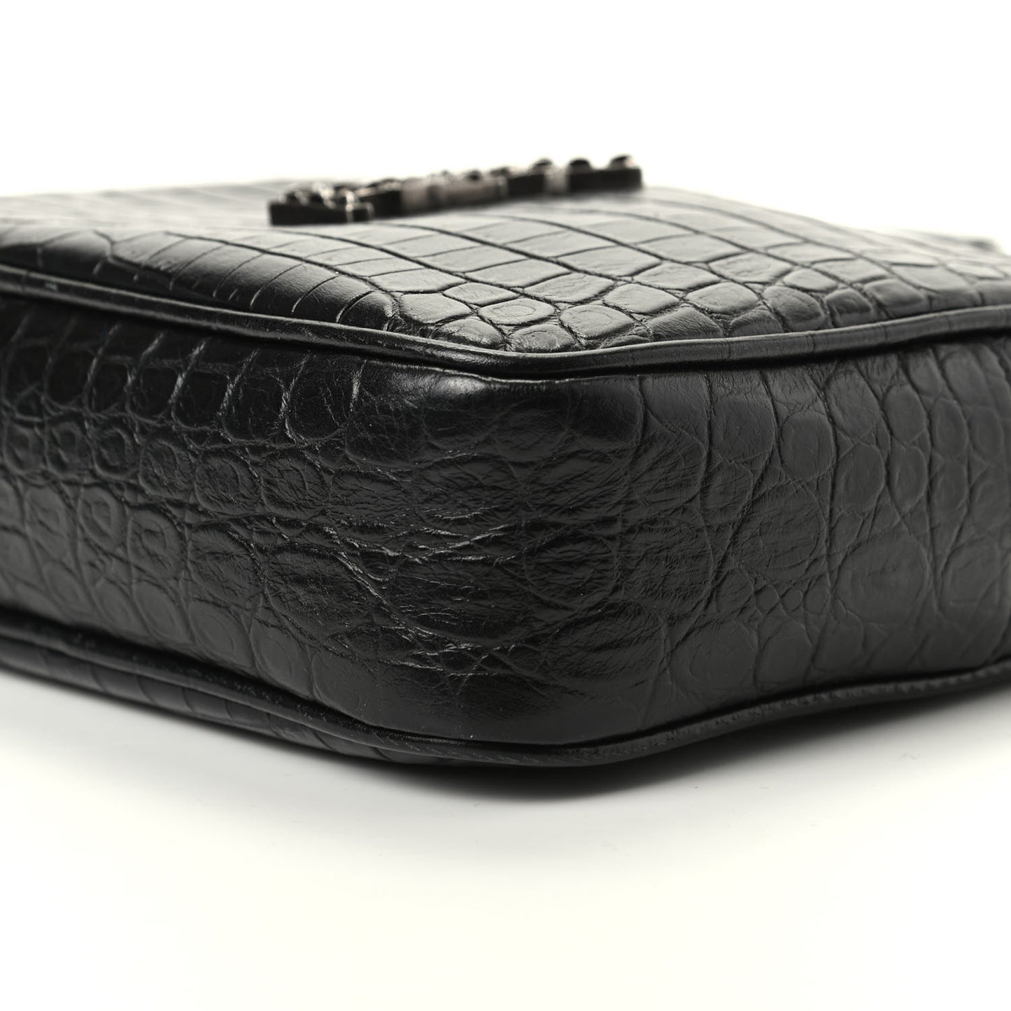 Calfskin Crocodile Embossed Monogram Lou Camera Bag Black