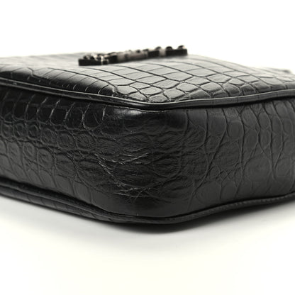 Saint Laurent Calfskin Crocodile Embossed Monogram Lou Camera Bag Black 7 of 9