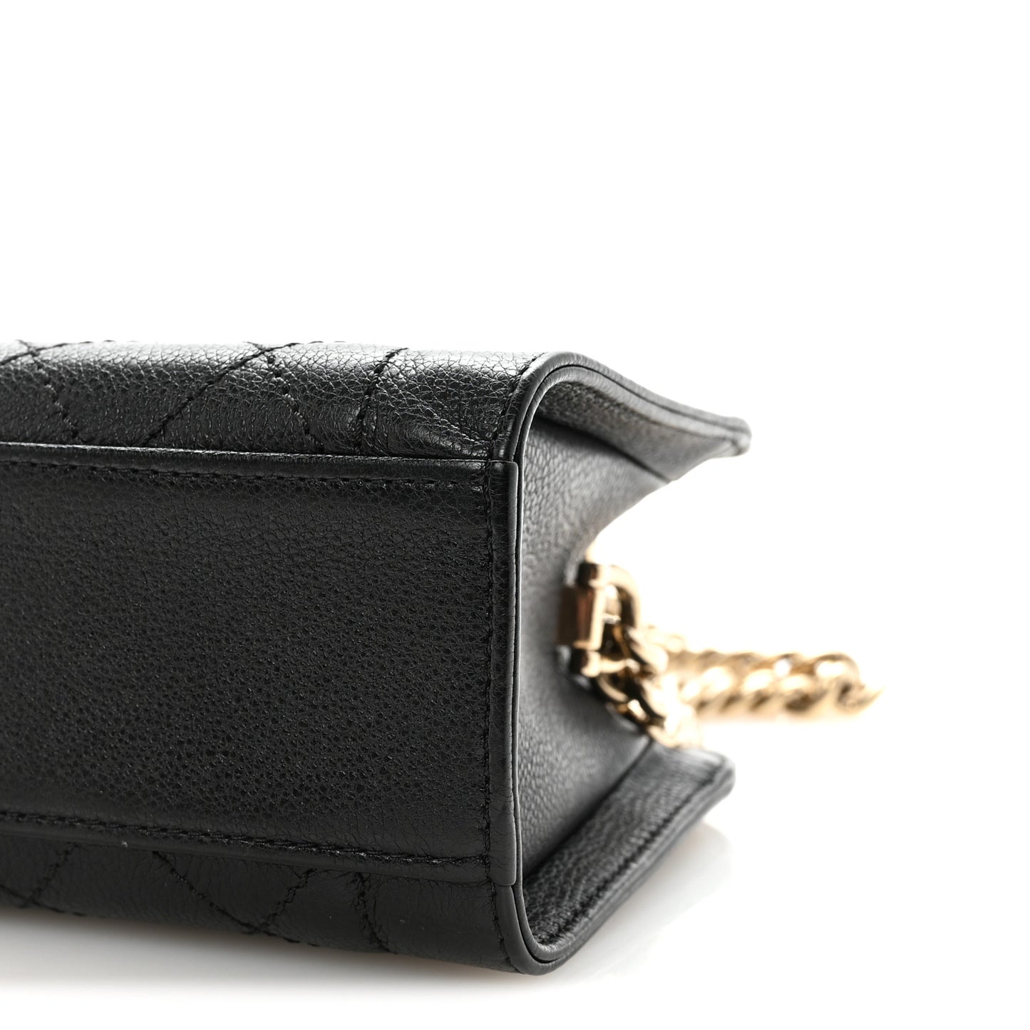 Grained Calfskin Stitched Mini Label Click Shopper Black