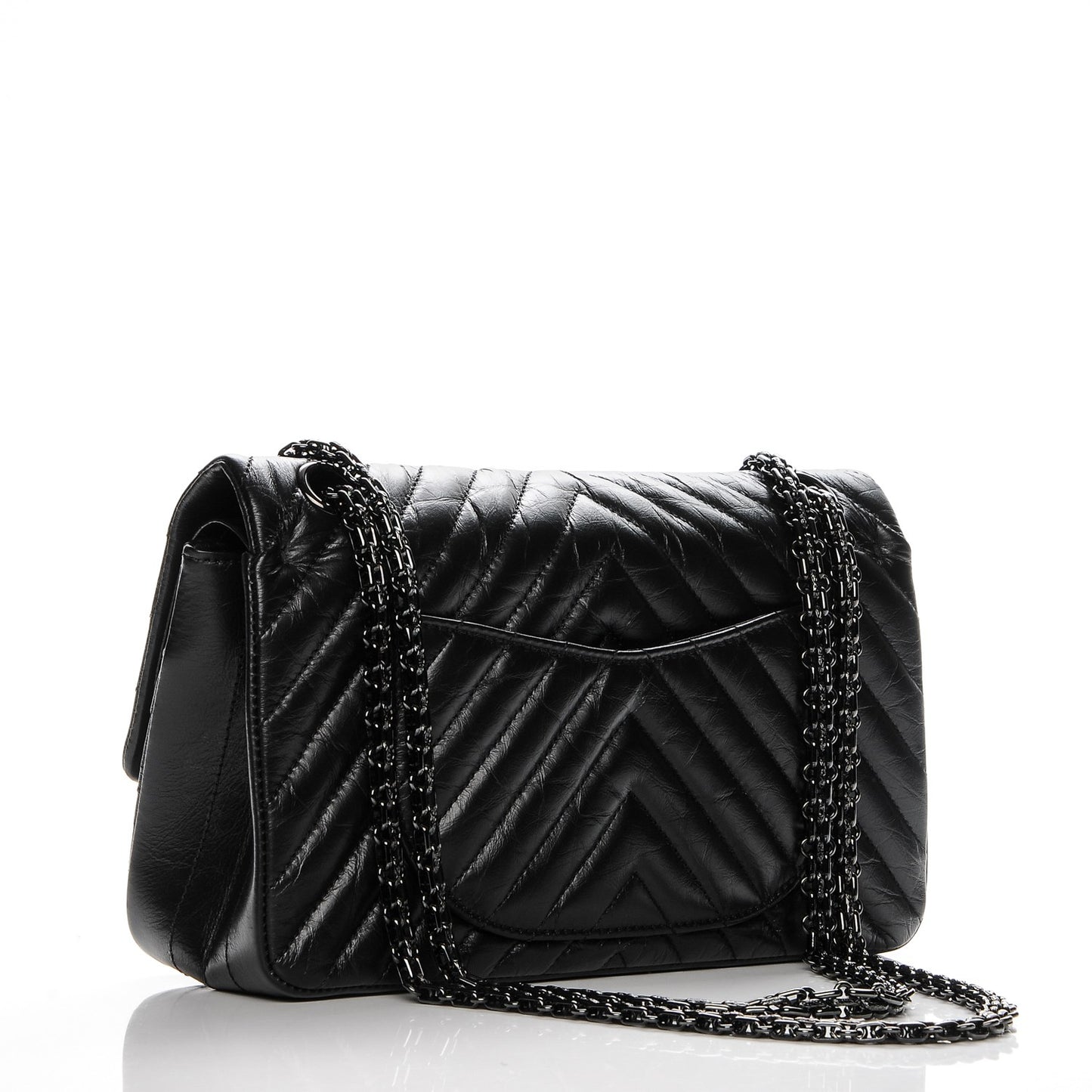 Aged Calfskin Chevron Quilted 2.55 Reissue 225 Flap So Black