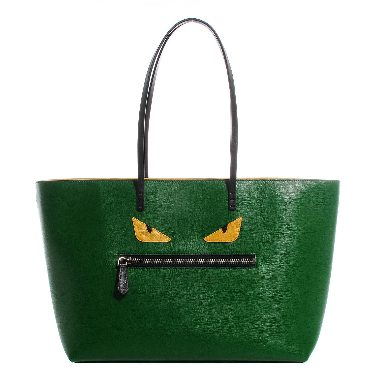 Fendi Vitello Elite Cuoio Monster Buggies Medium Roll Tote Emerald Black Multicolor Yellow 1 of 8