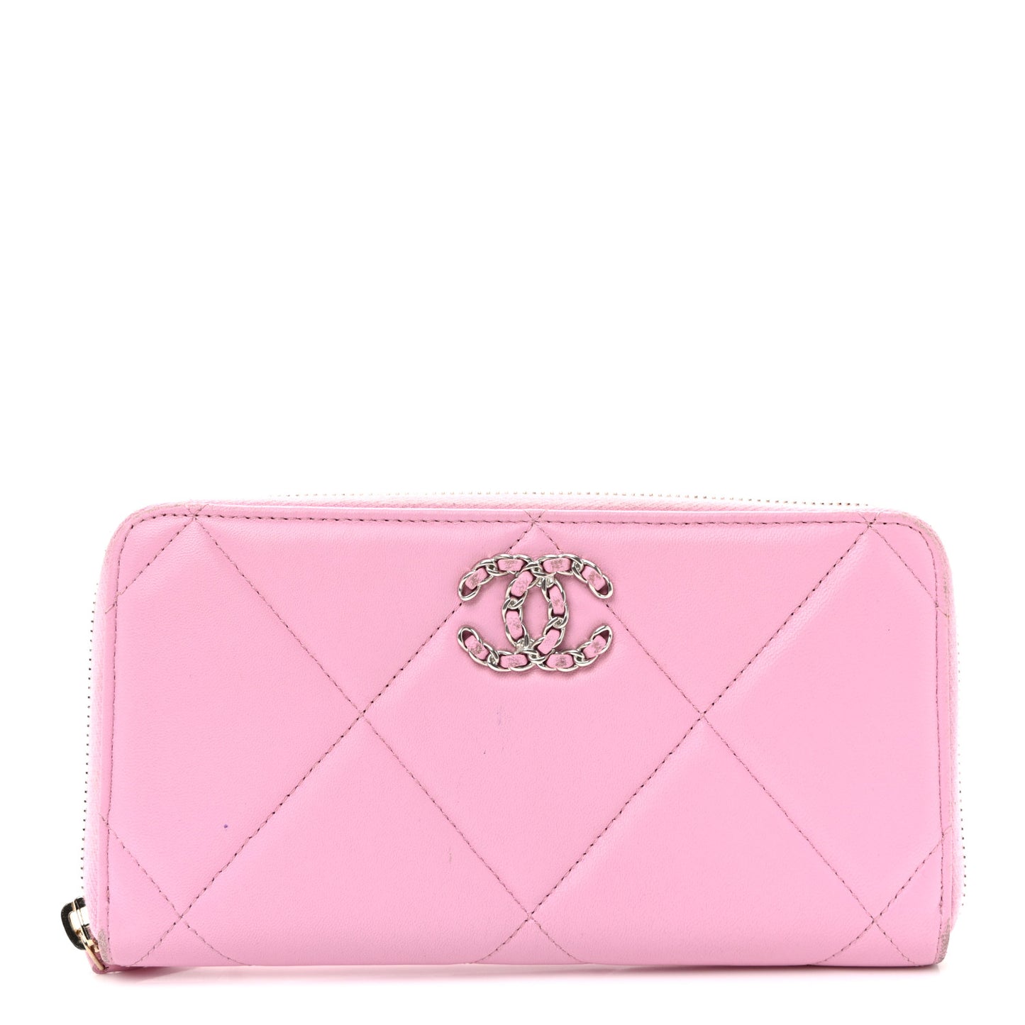 Lambskin Quilted Chanel 19 Zipped Wallet Light Pink