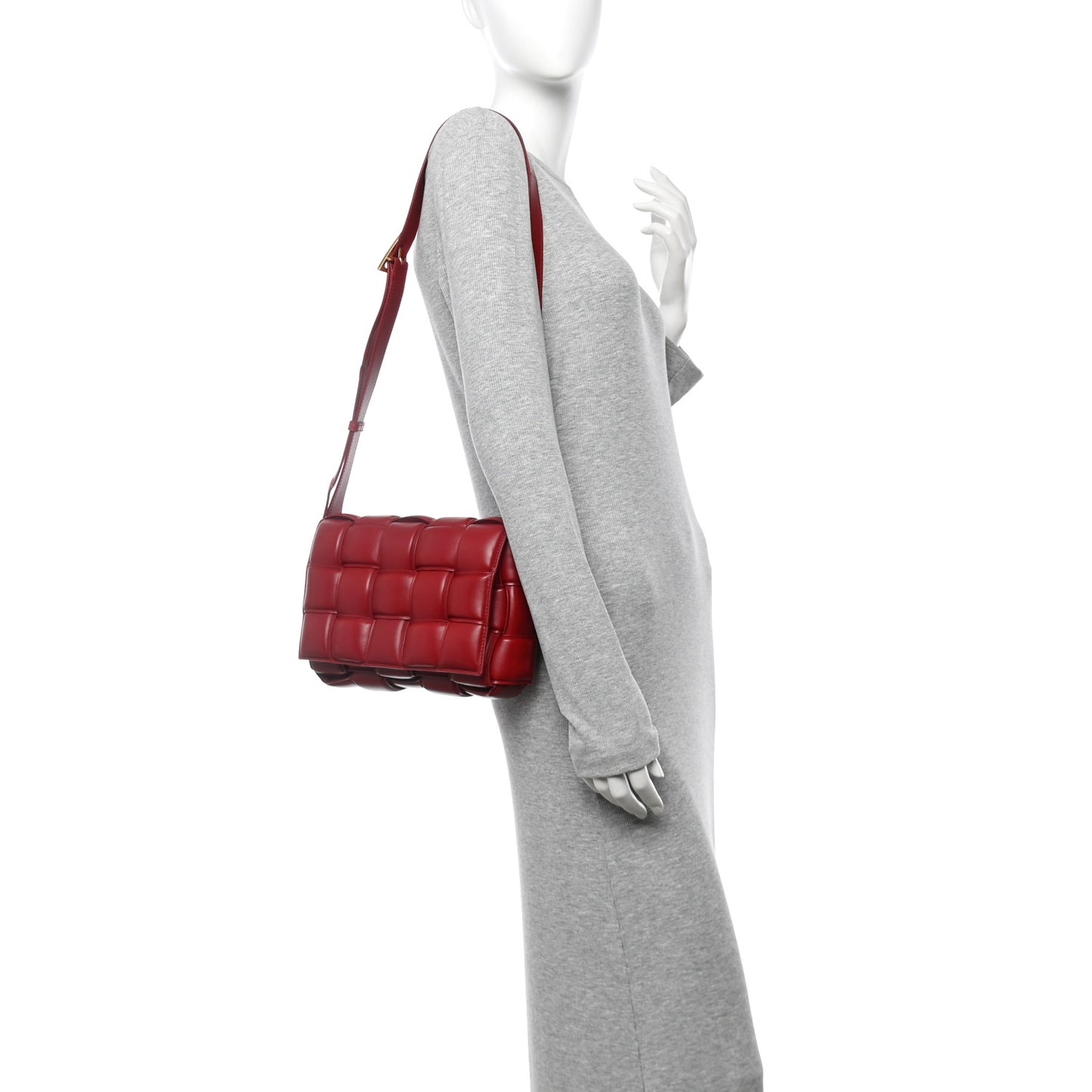 Nappa Maxi Intreccio Padded Cassette Crossbody Bag Dark Red