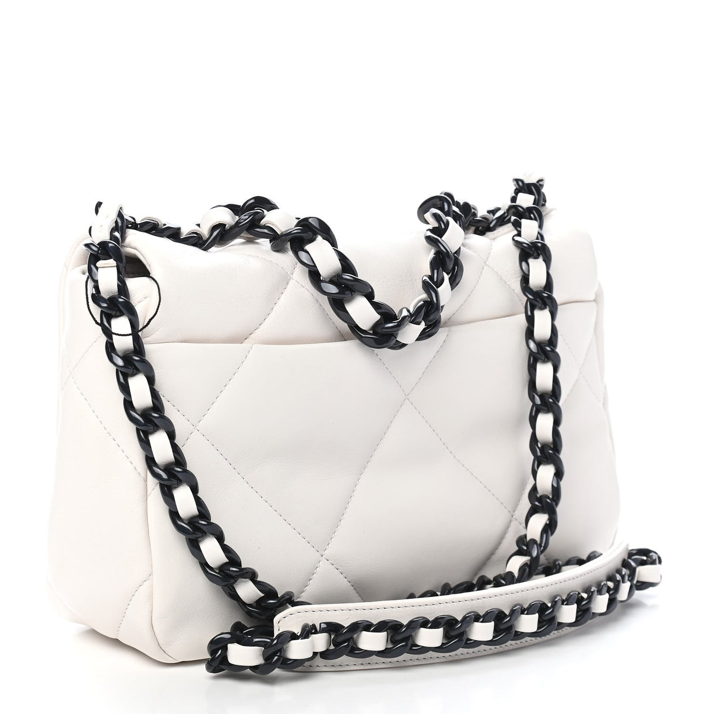 Glossy Calfskin Quilted Medium Chanel 19 Flap White Black