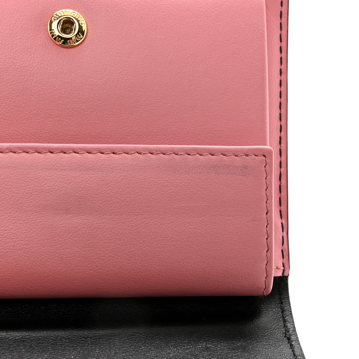 Miu Miu Soft Calfskin Bow Compact Wallet Black Pink 9 of 11