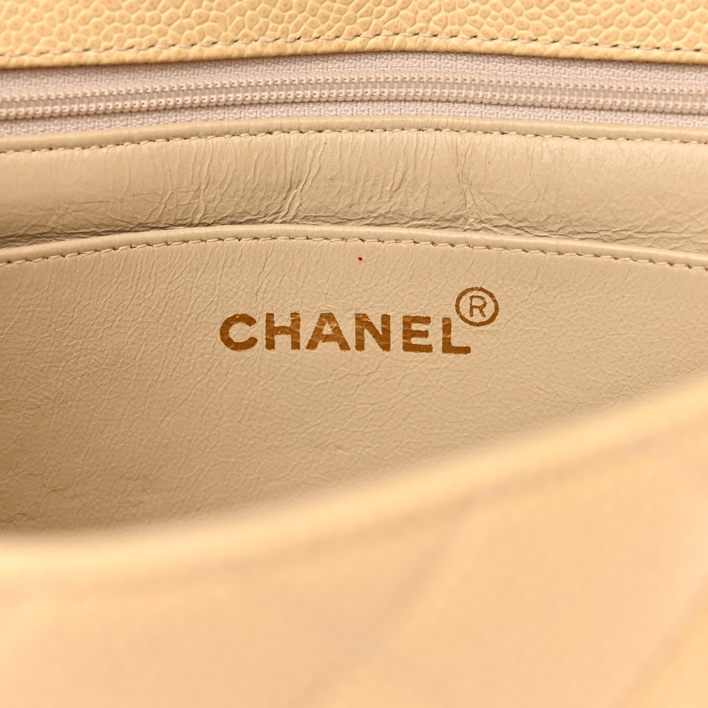 Caviar Quilted Medium Single Flap Beige