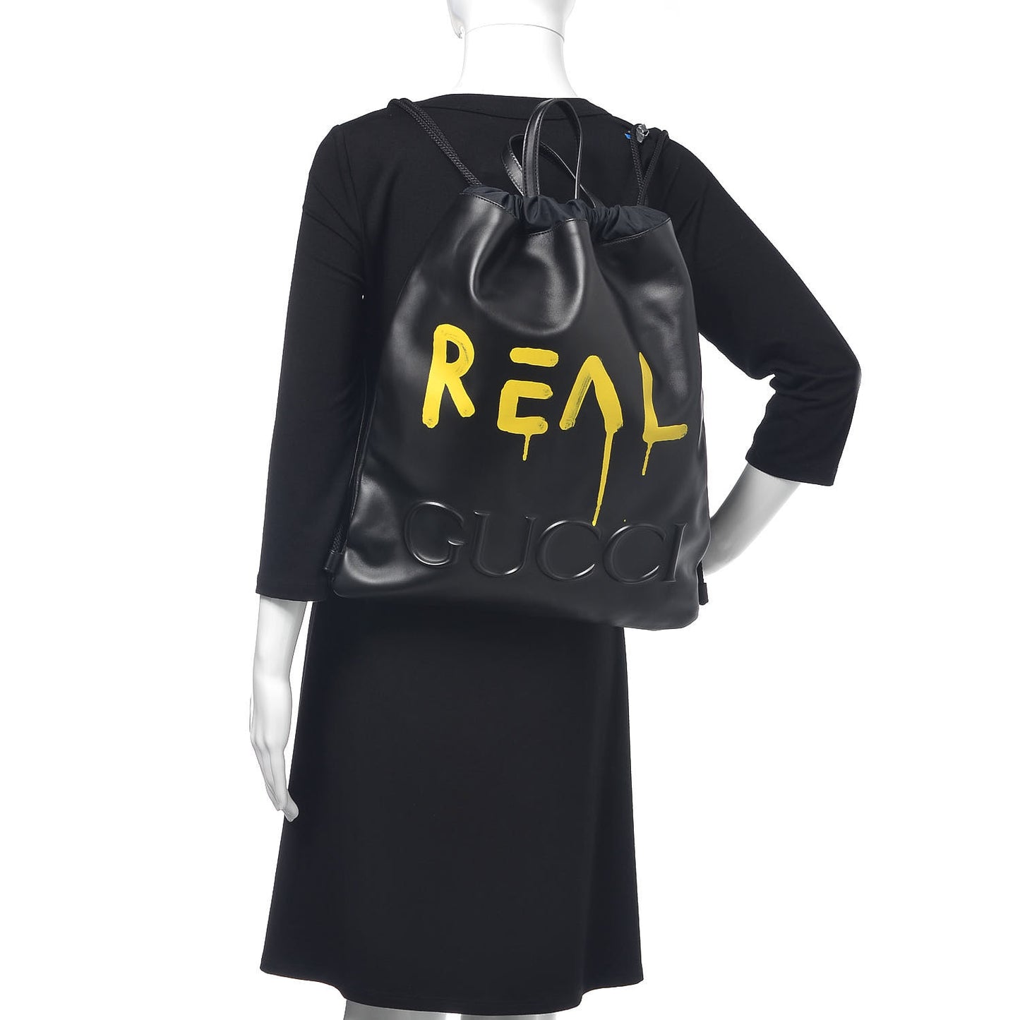 Calfskin Small GucciGhost Drawstring Backpack Black