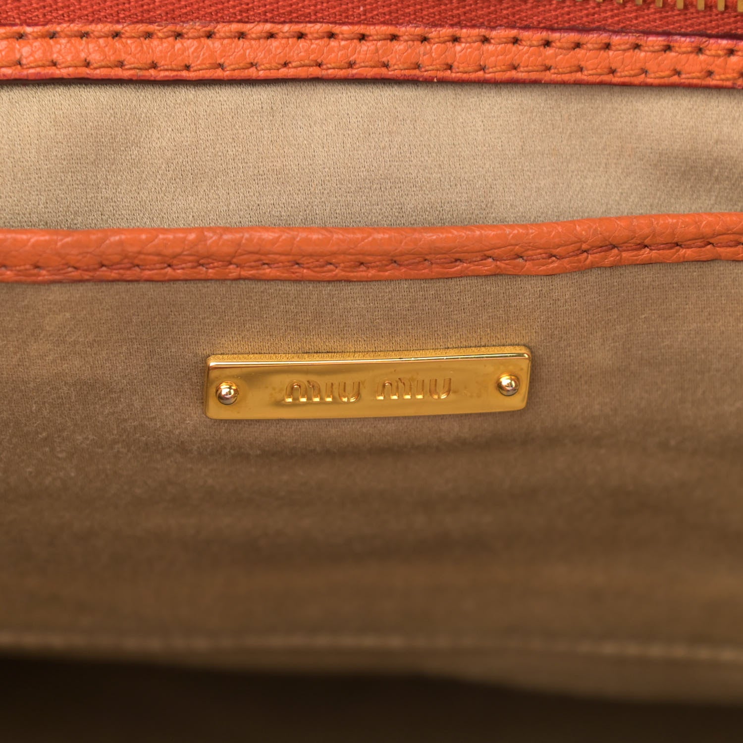 Miu Miu Goatskin Madras Zip Tote Papaya 6 of 18