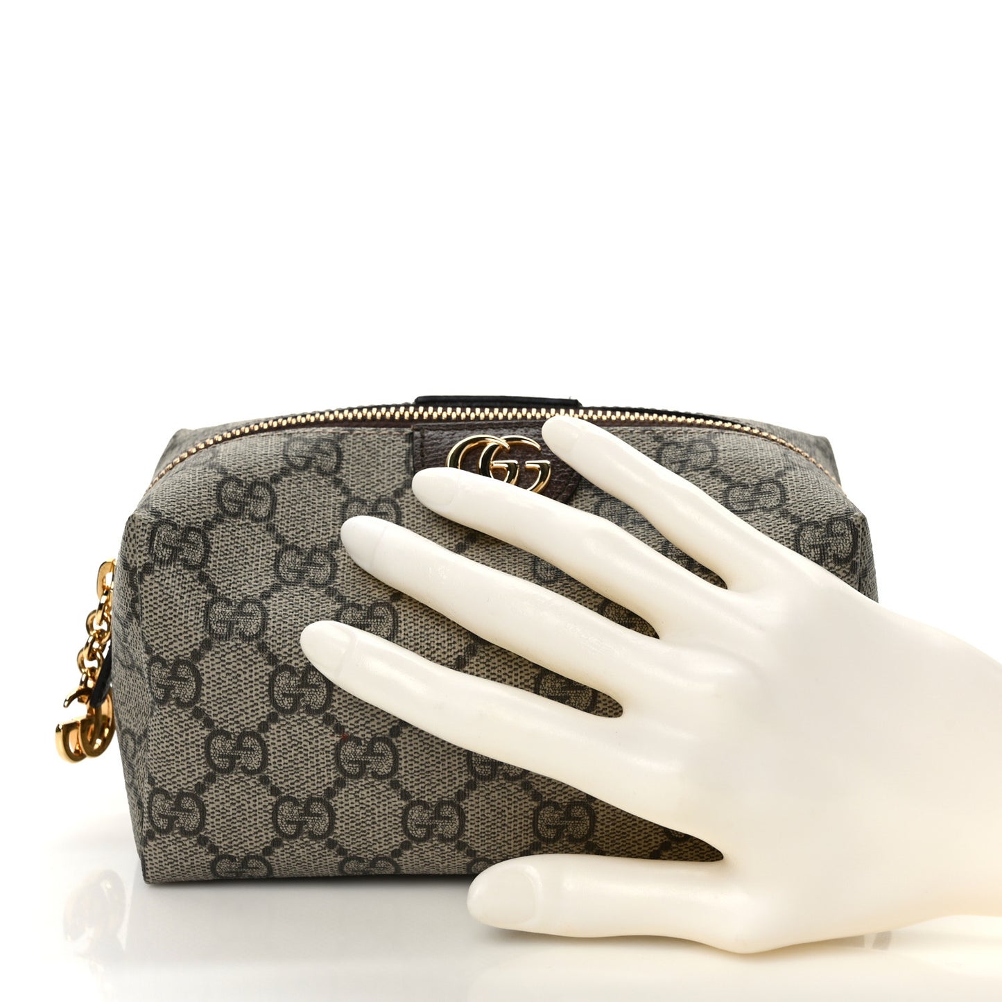 Soft GG Supreme Monogram Calfskin Medium Ophidia Cosmetic Case Beige Ebony New Acero