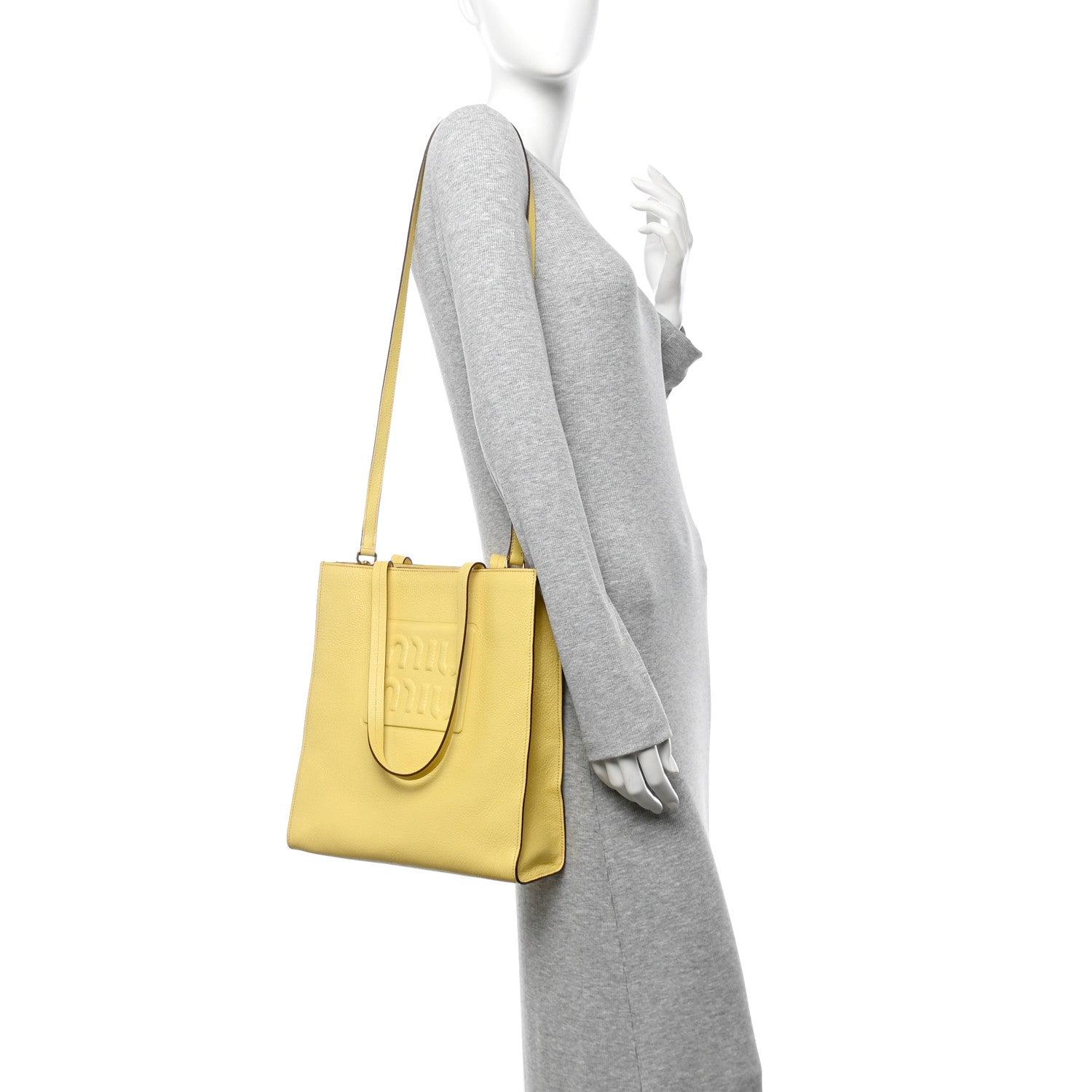 Miu Miu Goatskin Logo Embossed Shopping Tote Limone 2 of 9