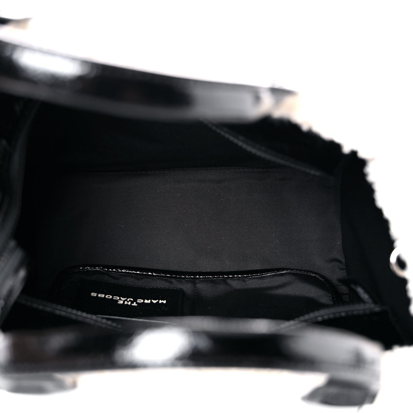 Shiny Calfskin Faux Shearling Small The Traveler Tote Bag Black