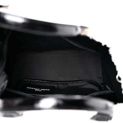 Marc Jacobs Shiny Calfskin Faux Shearling Small The Traveler Tote Bag Black 5 of 8