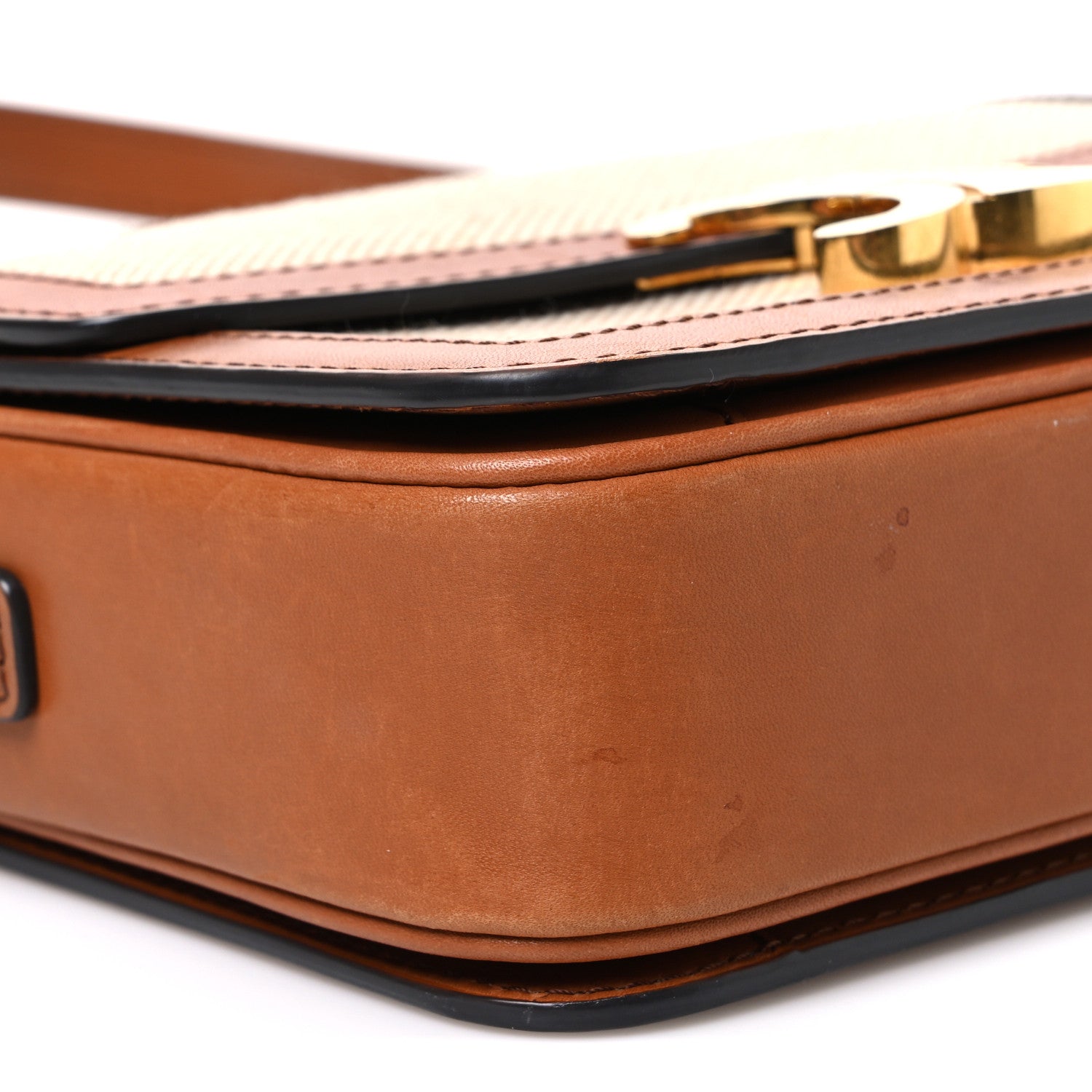 Celine Textile Natural Calfskin Teen Triomphe White Tan 10 of 13