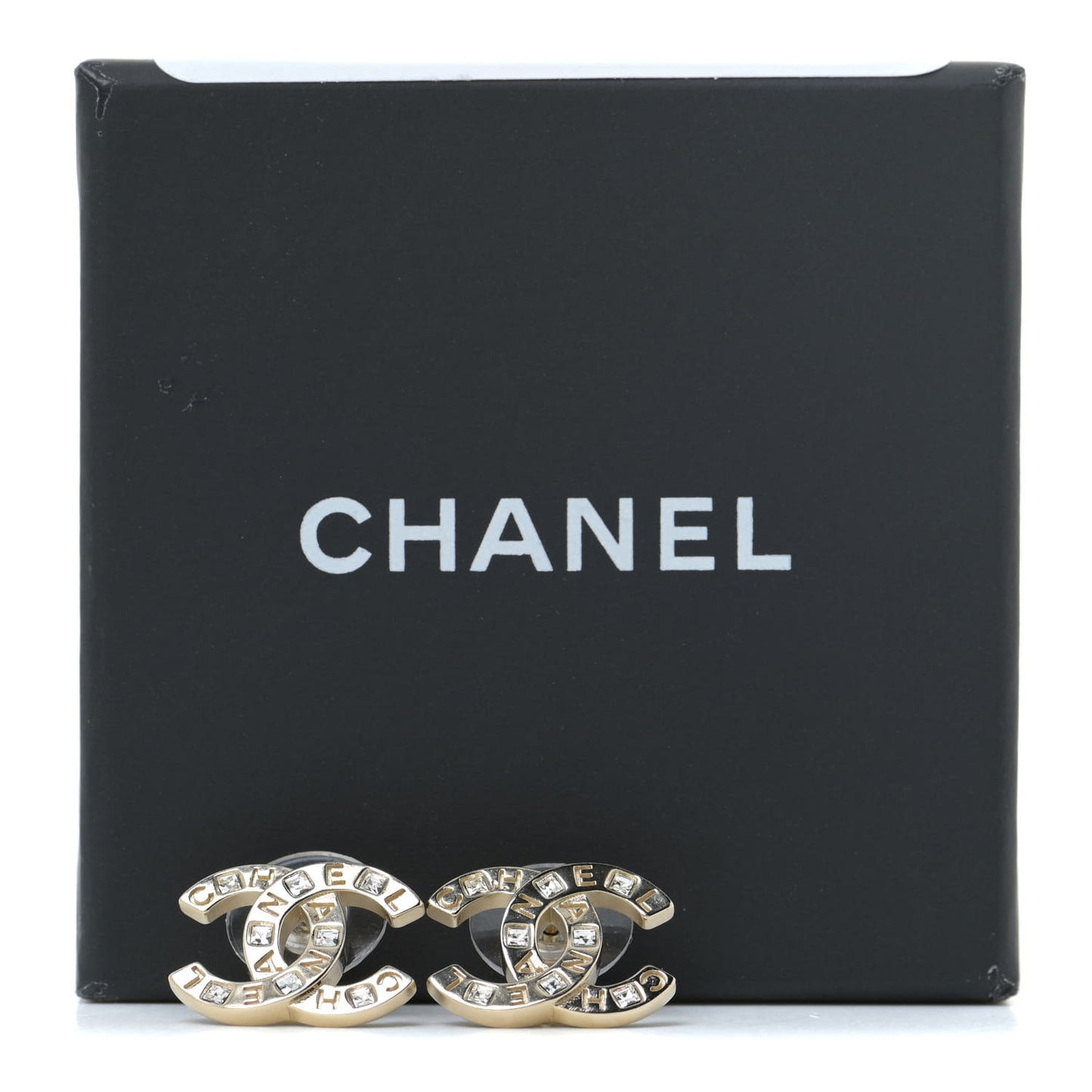 Crystal Metal CC Paris Button Stud Earrings Gold