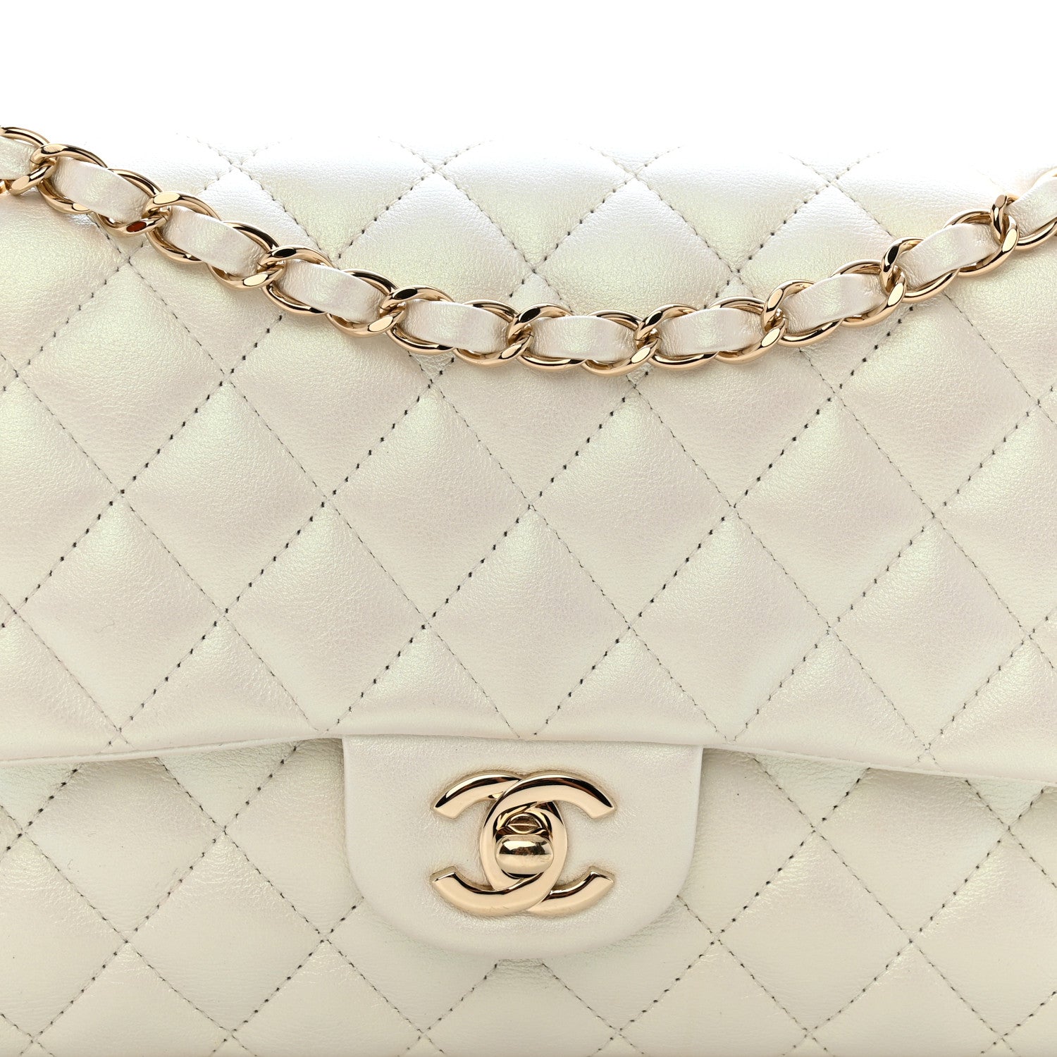 Chanel Iridescent Calfskin Quilted Medium Double Flap White 8 of 13