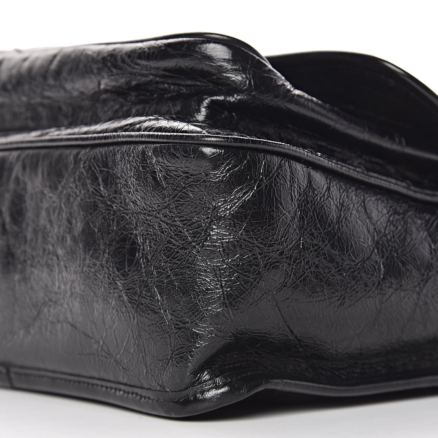 Crinkled Calfskin Matelasse Monogram Medium Niki Chain Satchel Black