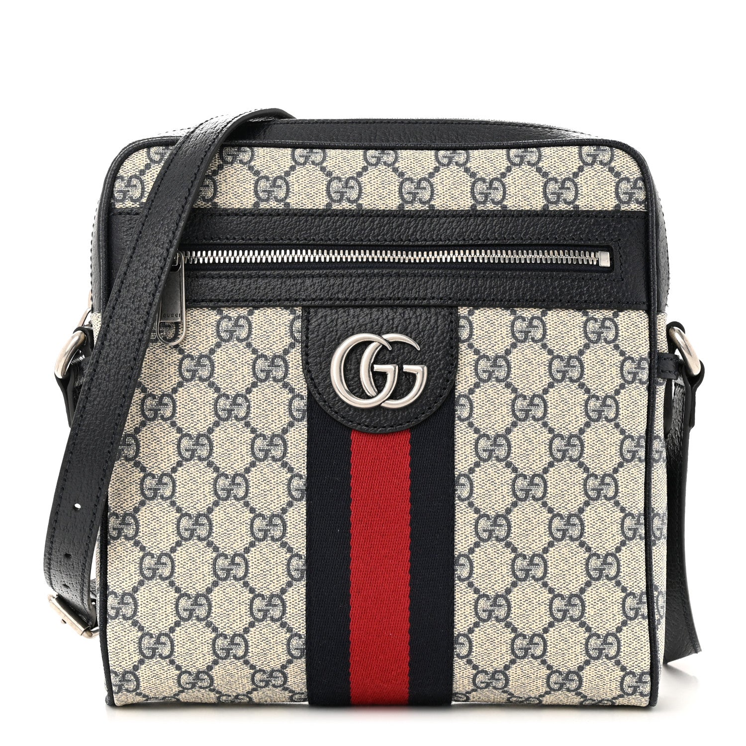 Gucci GG Supreme Monogram Textured Dollar Calfskin Web Small Ophidia Messenger Bag Beige Blue 1 of 11