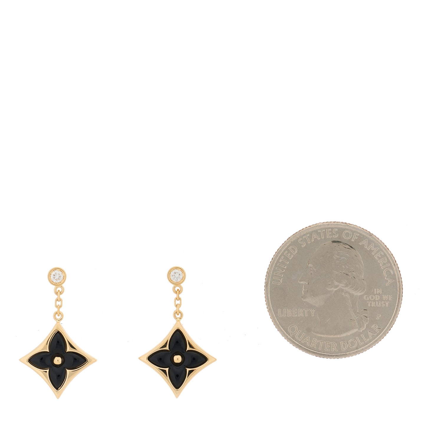 18K Yellow Gold Diamond Onyx Color Blossom BB Star Earrings