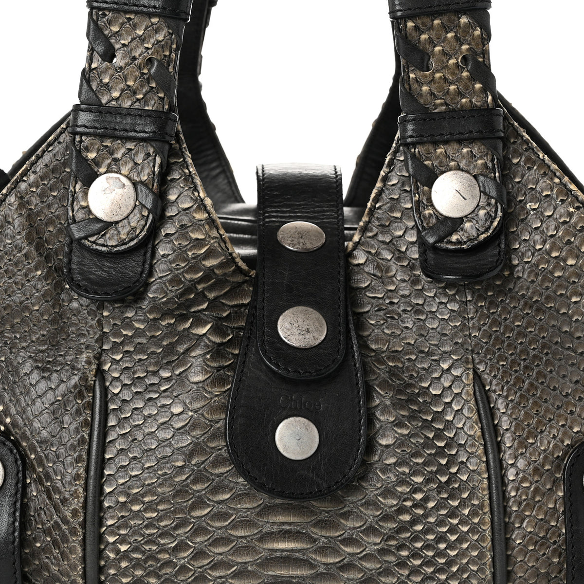 Chloe Snakeskin Calfskin Silverado Shoulder Bag Grey 8 of 10