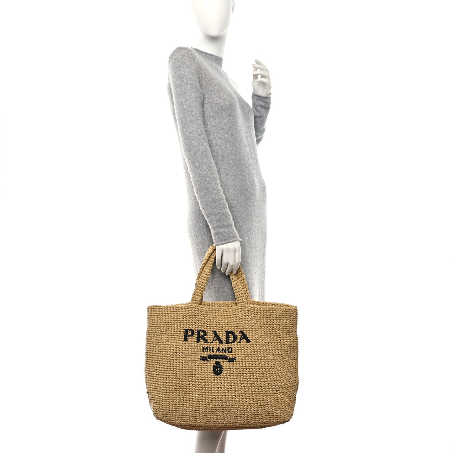Yarn Raffia Effect Crochet Embroidered Logo Tote Naturale