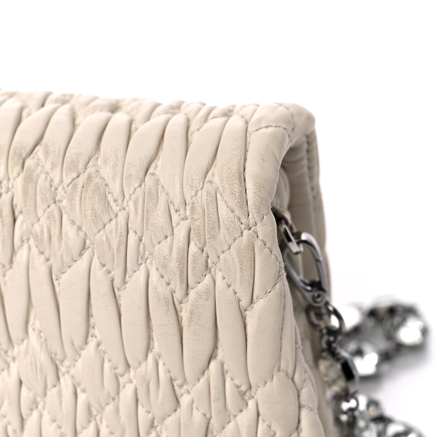Nappa Matelasse Crystal Shoulder Bag Bianco