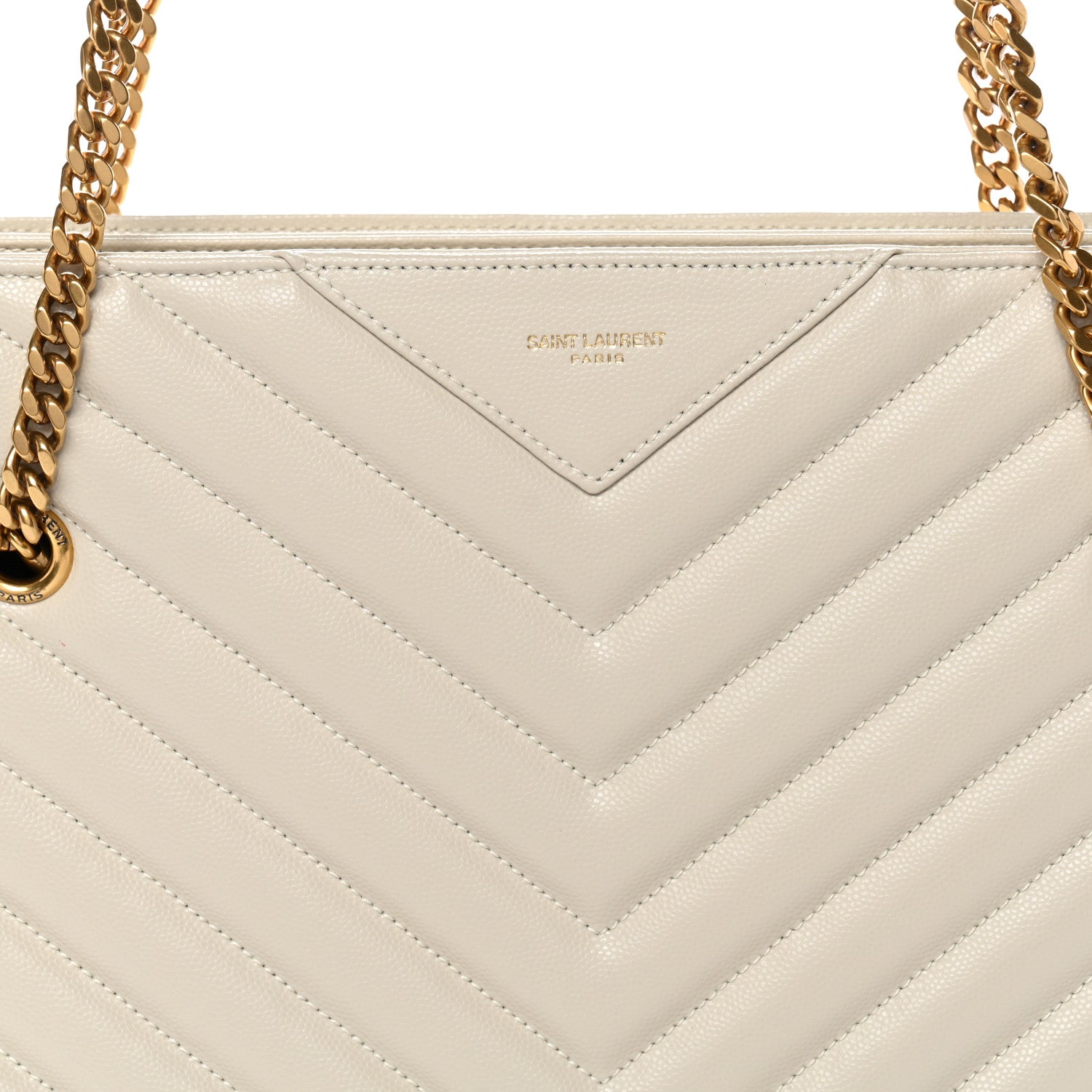 Saint Laurent Grain de Poudre Matelasse Chevron Medium Tribeca Shopping Bag Crema Soft 8 of 10