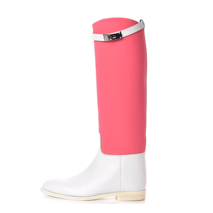 Hermes Toile Calfskin Kelly Jumping Boots 37.5 Blanc 1 of 8