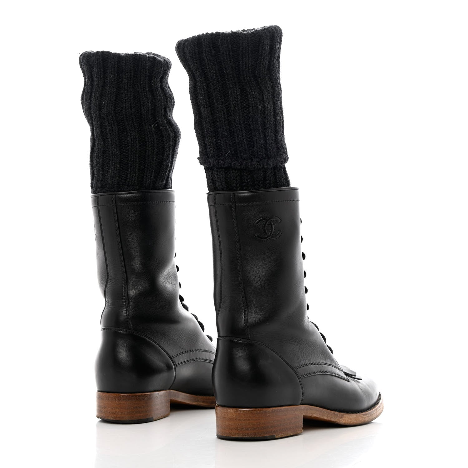 Chanel Calfskin Sock High CC Combat Boots 37 Black 4 of 13