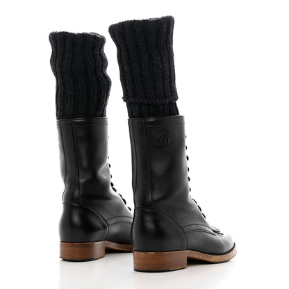Chanel Calfskin Sock High CC Combat Boots 37 Black 4 of 13
