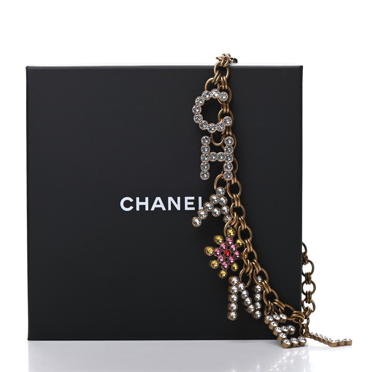 Chanel Metal Crystal City of Lights Logo Necklace Gold Multicolor 5 of 5