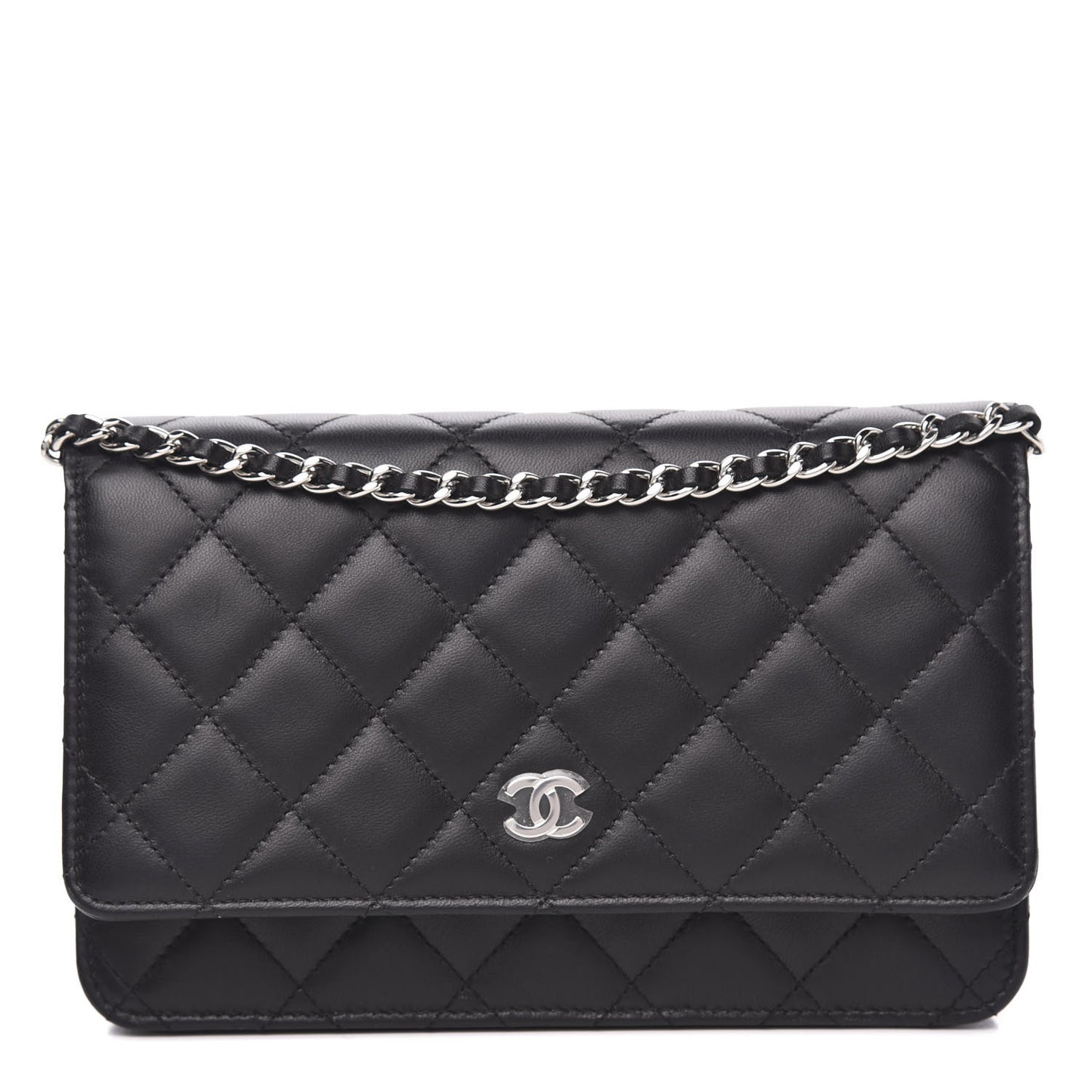 Lambskin Quilted Wallet On Chain WOC Black