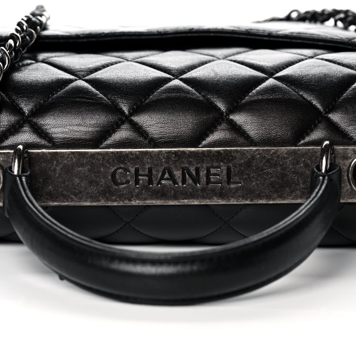 Lambskin Quilted Large Trendy CC Dual Handle Flap Bag Black