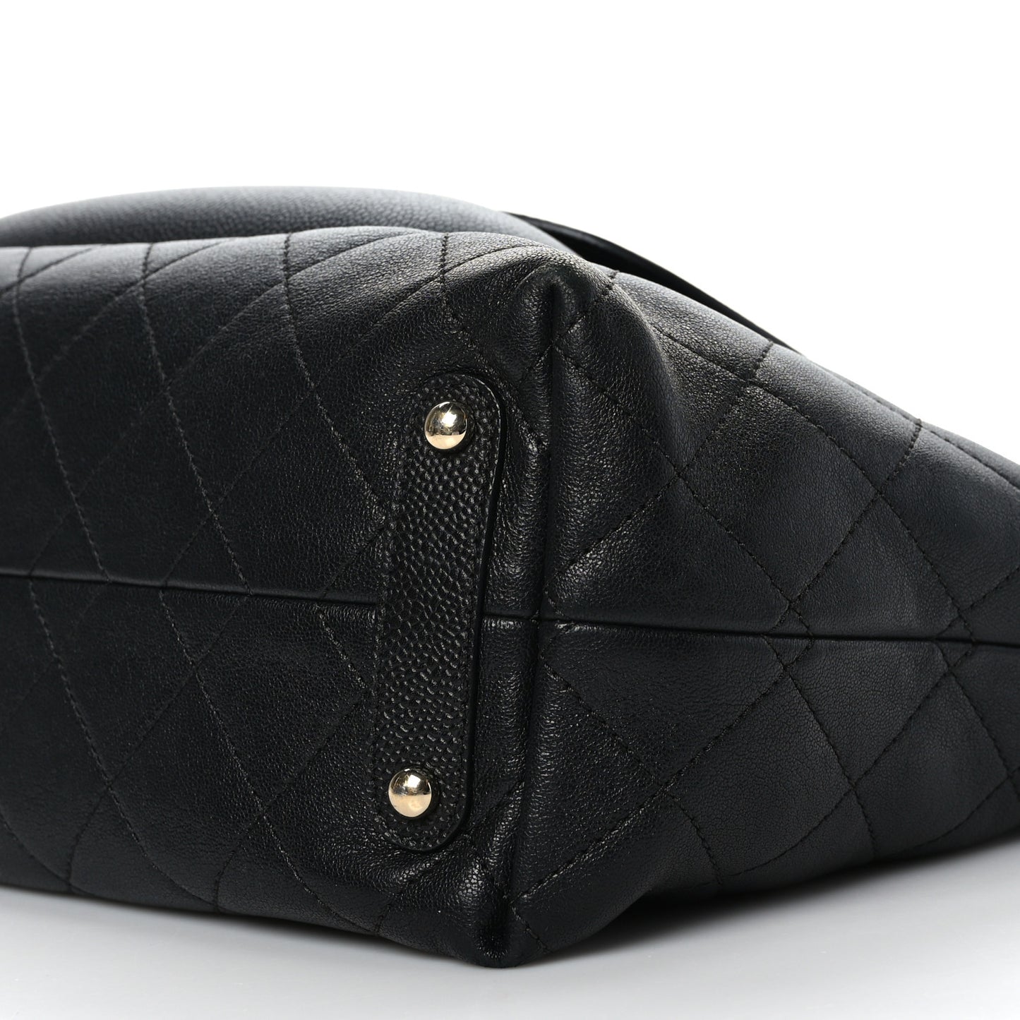 Sheepskin Caviar Quilted Large Shopping Tote Black