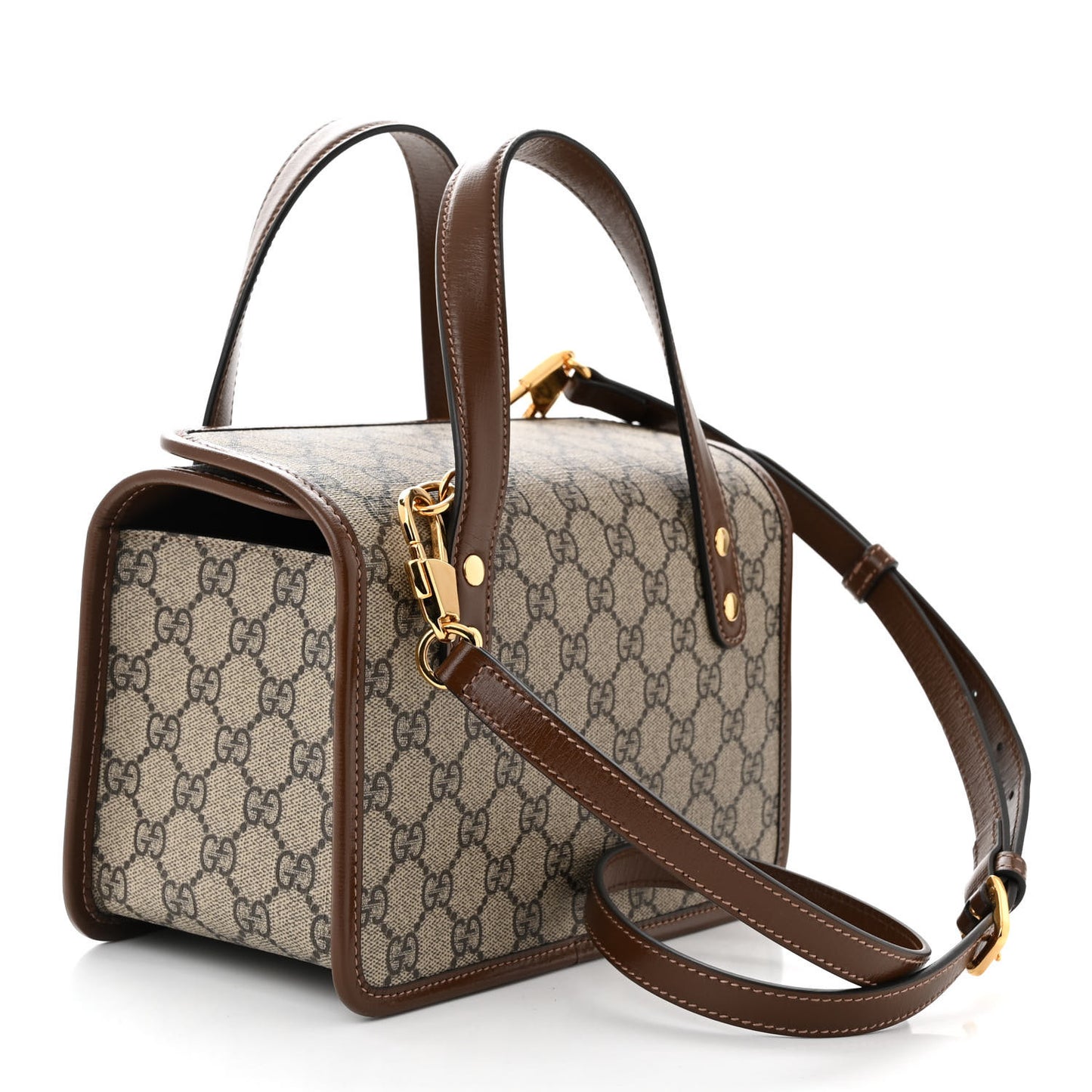 GG Supreme Monogram Azalea Calfskin Mini Horsebit 1955 Foldover Top Handle Bag Beige Ebony Brown Sugar