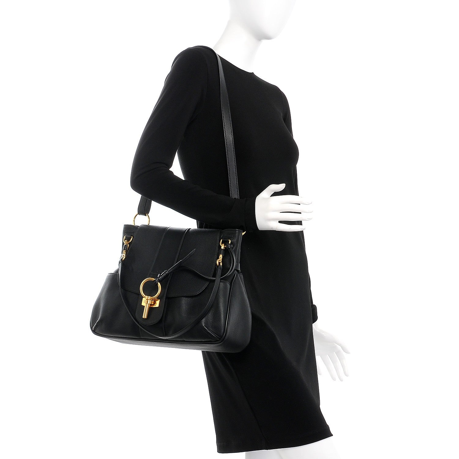 Chloe Grained Lambskin Calfskin Medium Lexa Shoulder Bag Black 2 of 8