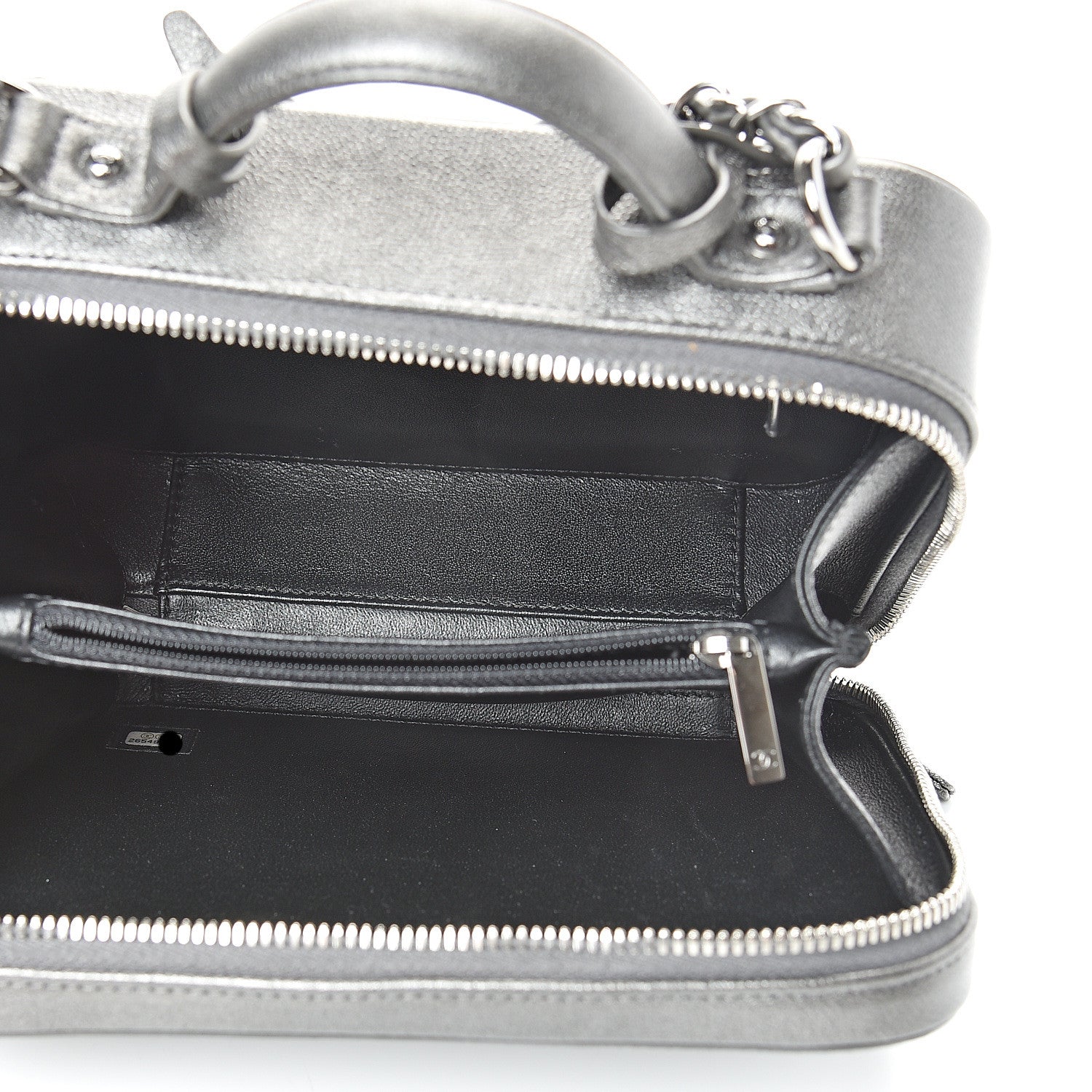 Chanel Metallic Caviar Quilted Medium CC Filigree Vanity Case Dark Silver 4 of 9