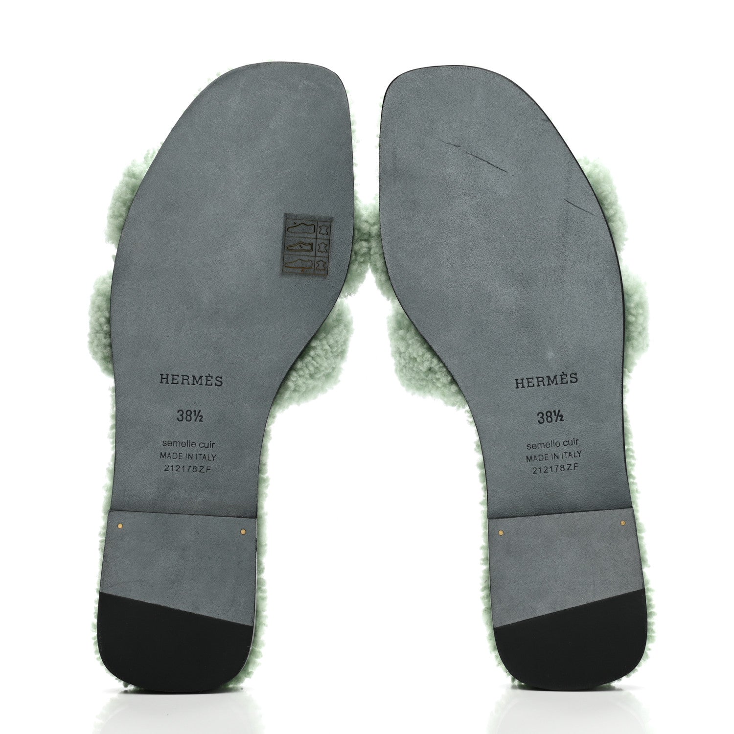 Hermes Woolskin Oran Sandals 38.5 Vert d'eau 5 of 9