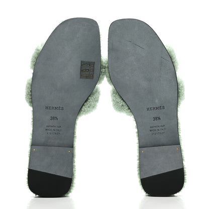 Hermes Woolskin Oran Sandals 38.5 Vert d'eau 5 of 9