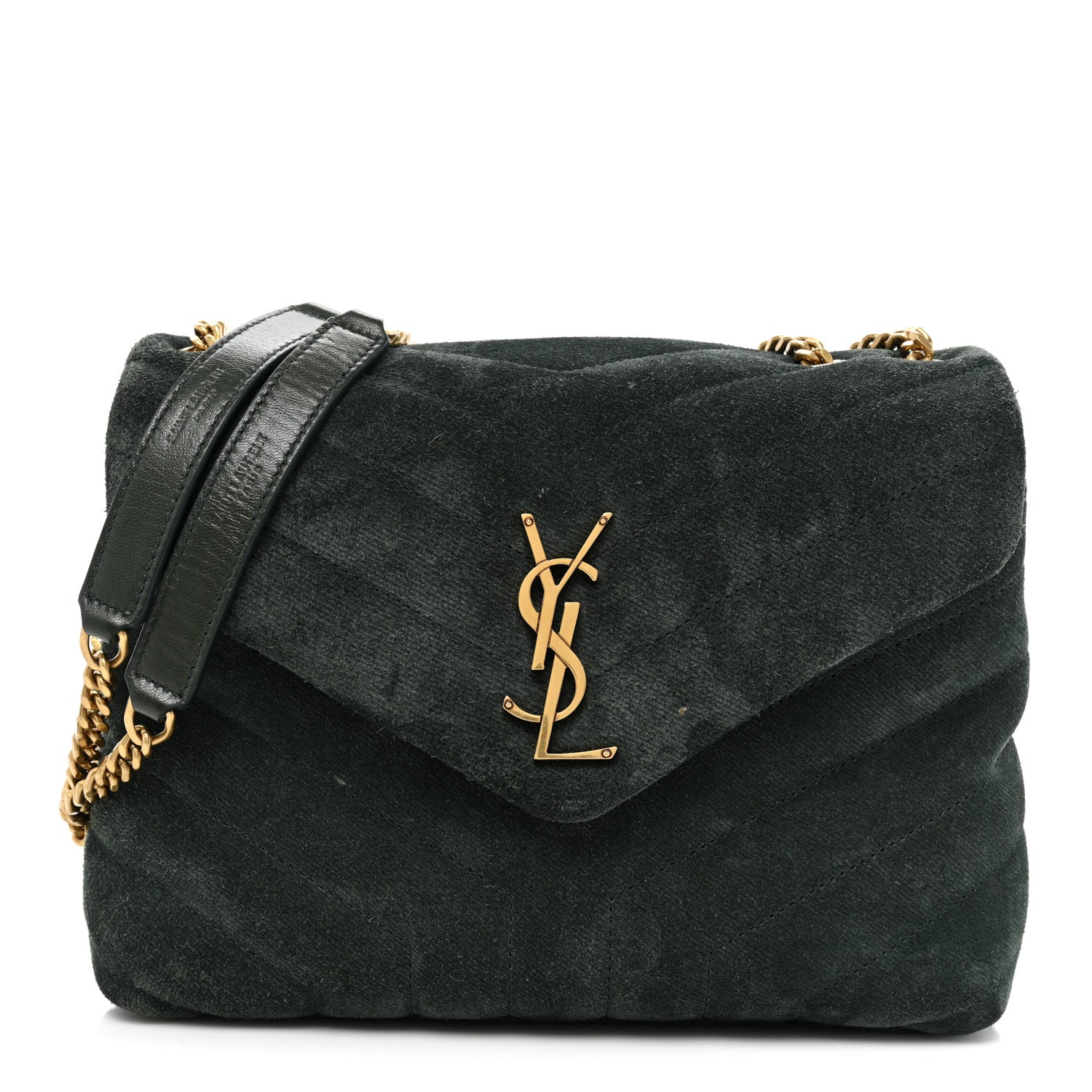 Saint Laurent Suede Calfskin Y Quilted Monogram Small Loulou Chain Satchel Green 1 of 16