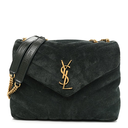 Saint Laurent Suede Calfskin Y Quilted Monogram Small Loulou Chain Satchel Green 1 of 16