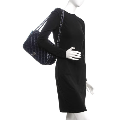 Chanel Glazed Calfskin Quilted Large CC Enchained Accordion Flap Dark Navy Blue 2 of 7