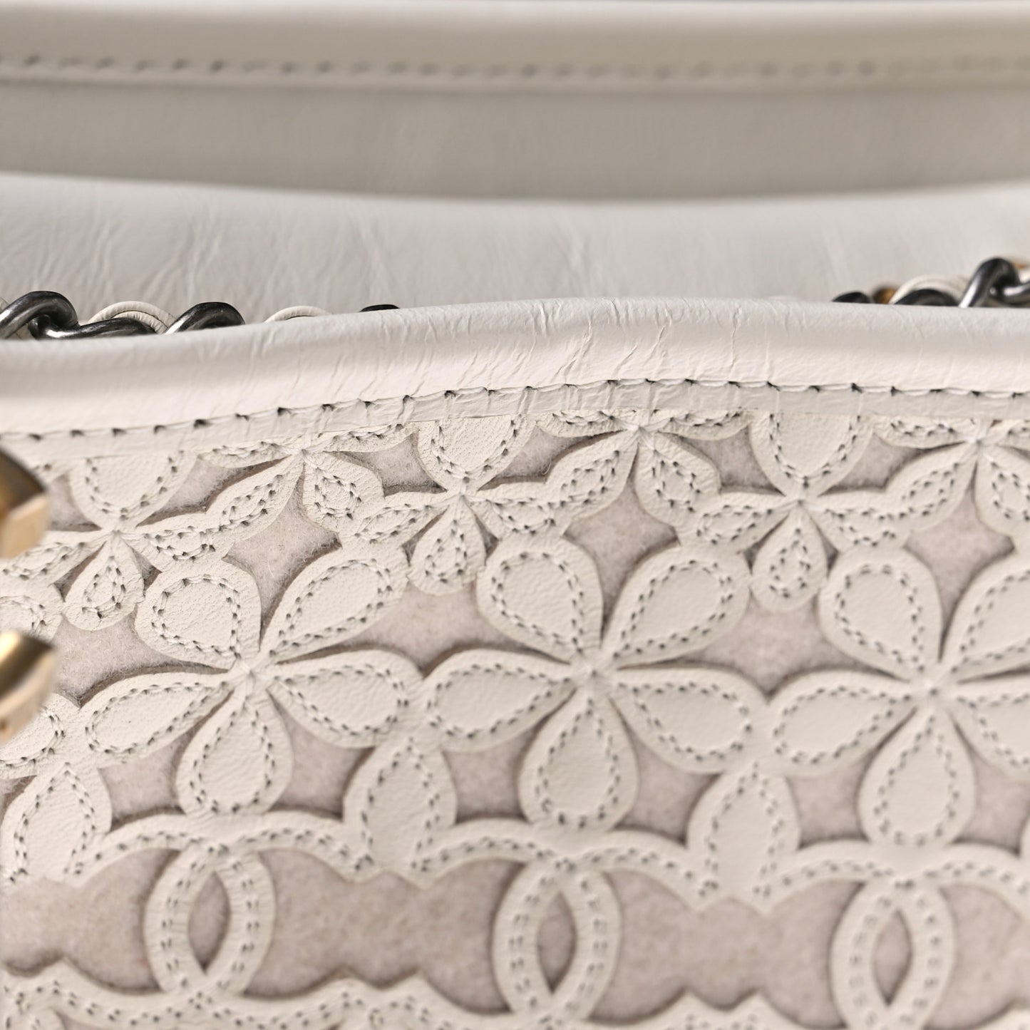 Calfskin Wool Felt Embossed Small Gabrielle Logo Hobo White